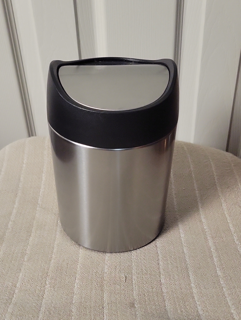 Mini Stainless Steel and Black trash can by Simple Human